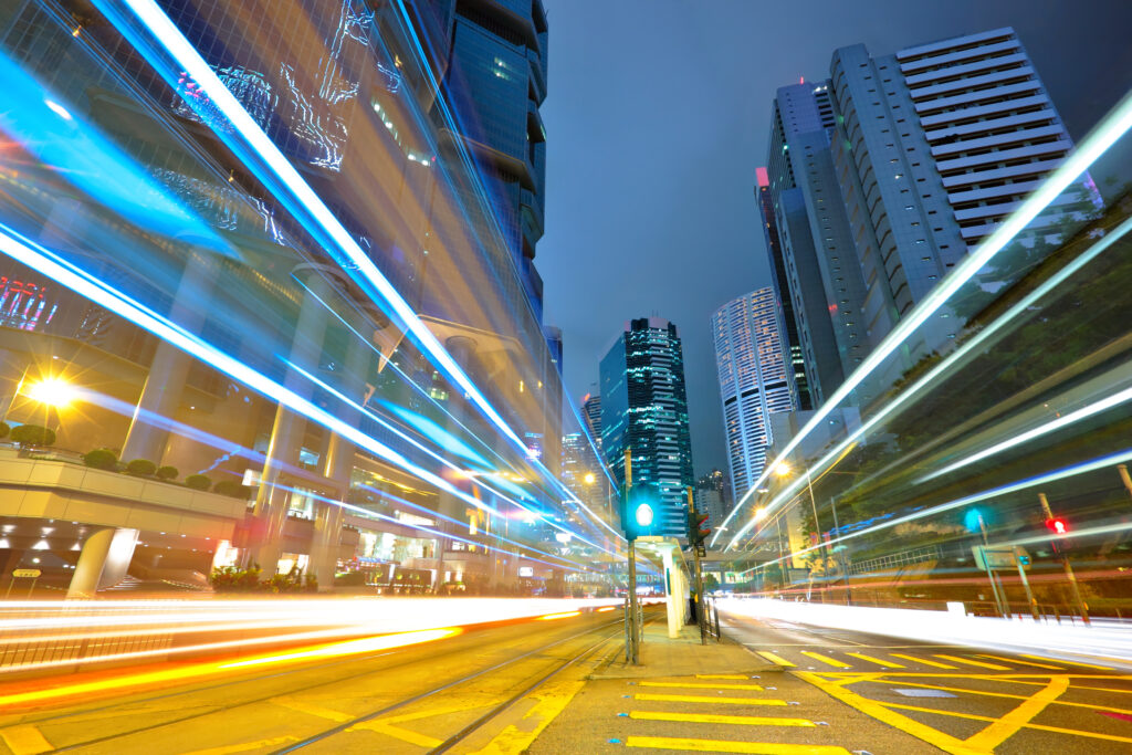 traffic light stream and highrise bulidings